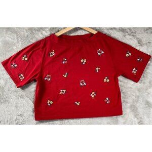 Lowry’s Farm Red Floral Embroidered Crop Top - Size Large - Boho Chic